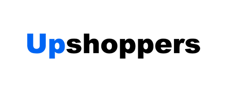 Logo of Upshoppers featuring the text in black with a blue 'U'.